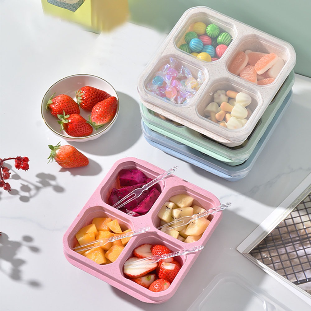 Meal Prep Day - 1pc Reusable Wheat Straw 4 Compartments