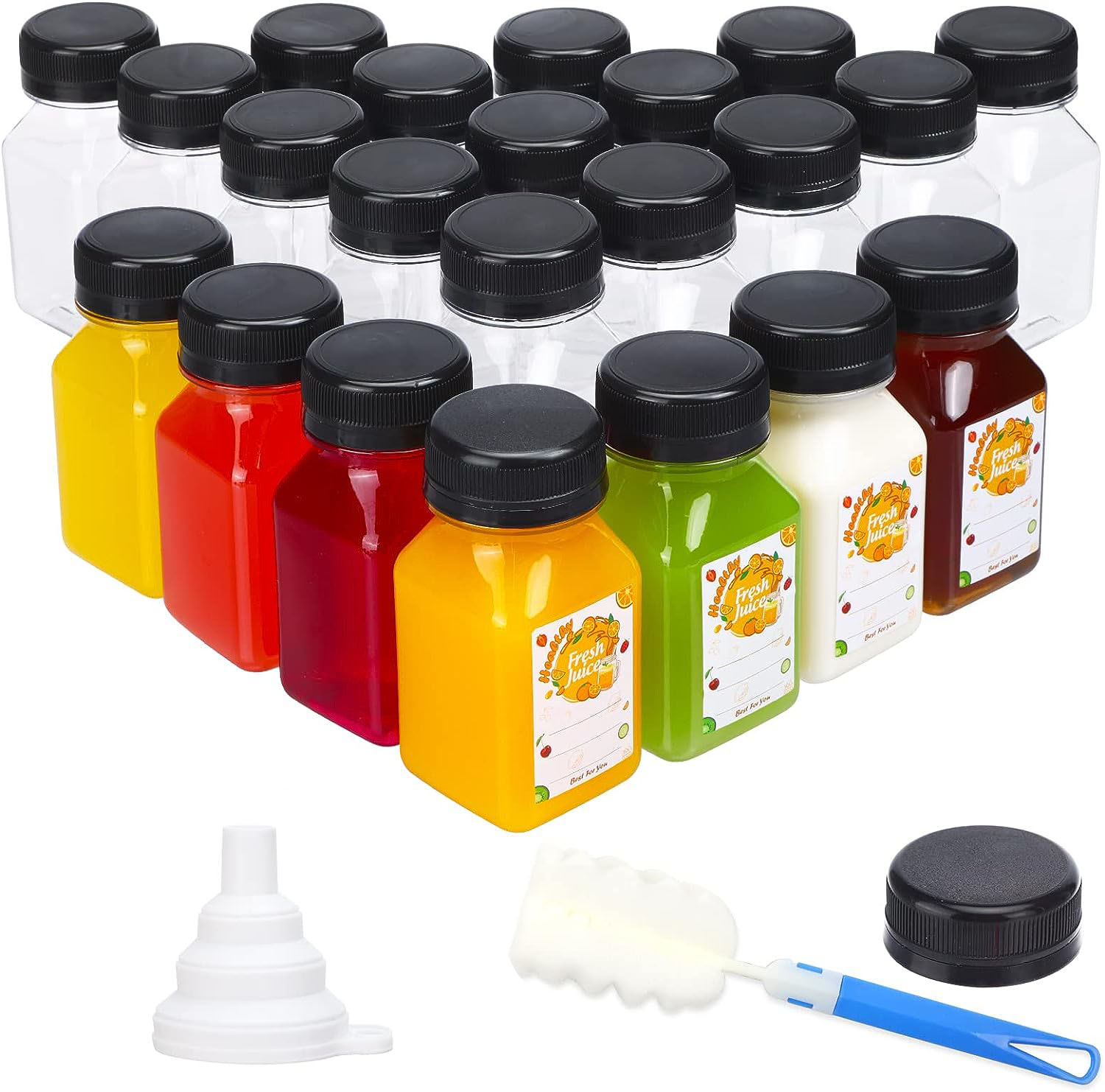 Meal Prep Juice Bottles - 4oz Plastic Juice Bottles with Black