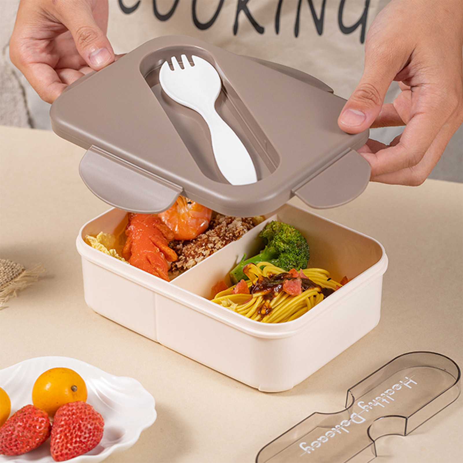 Student Lunch Box With Fork Pl - Meal Prep Microwave recension och pris